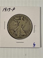 1917-P Silver Liberty  Walking Half Dollar