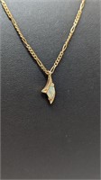 14k Gold Necklace with Opal Pendant, 19.5" Chain