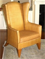 seagrass wingback chair w woven leather seat  RHA