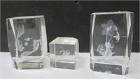 3 Etched Crystal 3D Paperweights