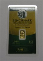 1/2 Gram .999 Fine Gold Bar - Benchmark