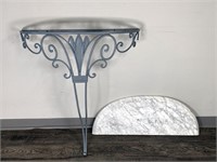 DEMI LUNE MARBLE TOPPED WROUGHT IRON TABLE