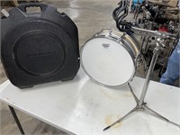 Ludwig snare drum in case with drum stand