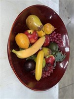 Large Fruit Bowl with Plastic Fruit