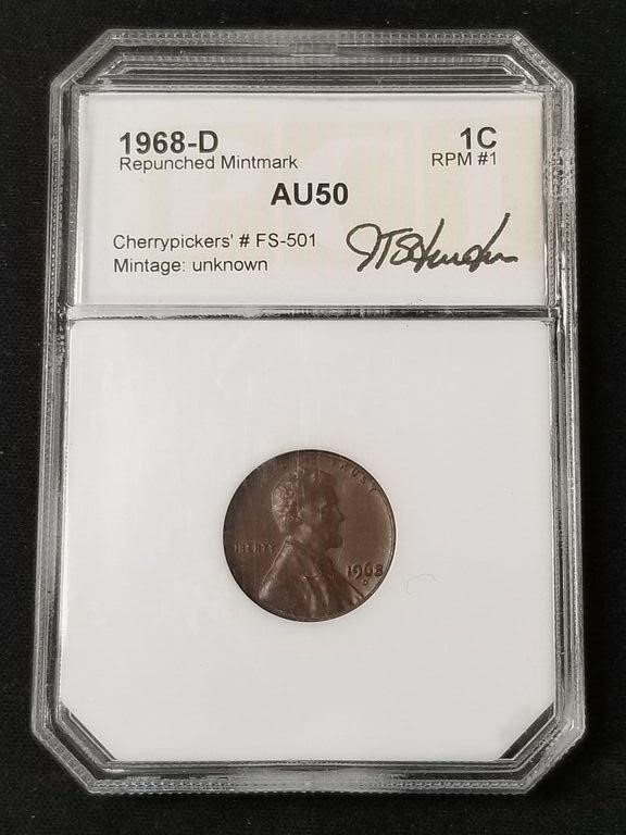 1968-D Graded Penny-repunched mintmark