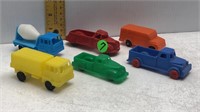 6 VINTAGE PLASTIC VEHICLES MADE IN USA-3.5" LONG