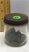 MISC. WHEAT PENNIES IN SMALL GLASS JAR