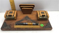 ANTIQUE INKWELLS W/LETTER DIVIDERS & FOUNTAIN PEN