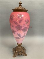 English Victorian Art Glass Urn with Brass Mounts
