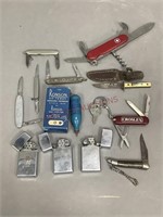 Assorted Lighters and Pocket Knives