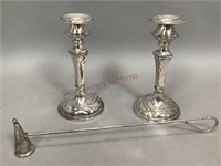 Silver Plate Candlesticks and Candle Snuffer
