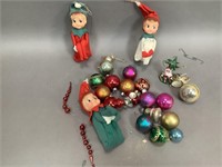 Vintage Christmas Ornaments and Posable Elves