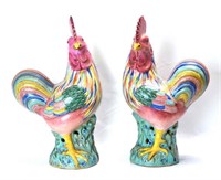 Pr Large Chinese Famille Rose Roosters