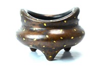 Good Chinese Gold Flaked Bronze Incense Burner