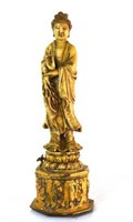 Antique Chinese Carved Soapstone Guanyin on Bronze