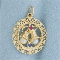 Wedding Bells Charm or Pendant in 14k Yellow Gold