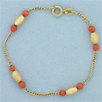 Italian Red Coral and Ball Bead Bracelet in 18k Ye