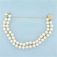 Double Strand Cultured Akoya Pearl Bracelet in 14k