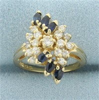 Vintage Sapphire and Diamond Spray Cluster Ring in