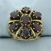 Garnet Cluster Victorian Revival Ring in 14k Yello