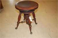 Claw Foot Round Wood Stool 14.5"w 19"h