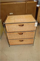 Metal Stand W/ Wicker Drawers & Top