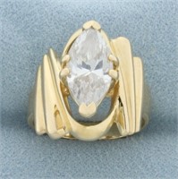 Marquise CZ Solitaire Statement Ring in 14k Yellow