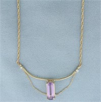 Amethyst and Diamond Drop Necklace in 14k Yellow G