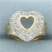 Baguette Diamond Heart Ballerina Ring in 14k Yello