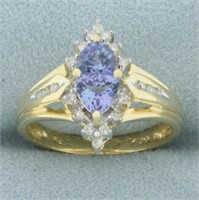 Unique Tanzanite and Diamond Ring in 14k Yellow Go