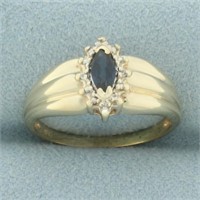 Marquise Sapphire and Diamond Ring in 10k Yellow G