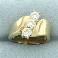 1ct 3 Stone Moissanite Ring in 14k Gold over Sterl
