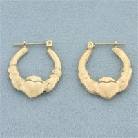 Claddagh Hoop Earrings in 14k Yellow Gold