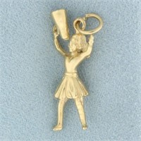 Cheerleader Charm or Pendant in 14k Yellow Gold