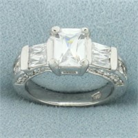 Emerald Cut CZ Engagement Ring in 14k White Gold
