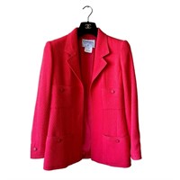 Chanel Red CC Logo Classic Boucle Tweed Jacket Bla