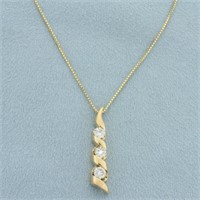 Italian Ribbon Design 3 Stone Diamond Necklace in