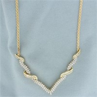 Italian Baguette and Round Diamond V Necklace in 1