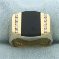 Mens Onyx and Diamond Ring in 14k Yellow Gold