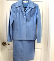 Lillie Rubin Blue Microsuede Skirt & Jacket Suit S