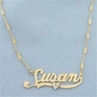 Diamond Susan Nameplate Necklace in 14k Yellow Gol