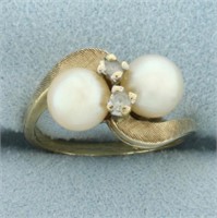 Akoya Pearl and White Sapphire Moi et Toi Ring in