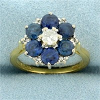 Vintage Sapphire and Diamond Flower Design Ring in