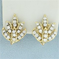 Diamond Leaf Design Clip On Earrings in 18k Yellow