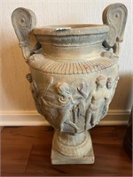20.5" X 11" URN WITH FIGURAL DÉCOR PLASTER
