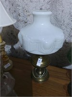 Brass lamp with milk glass shade made Electric