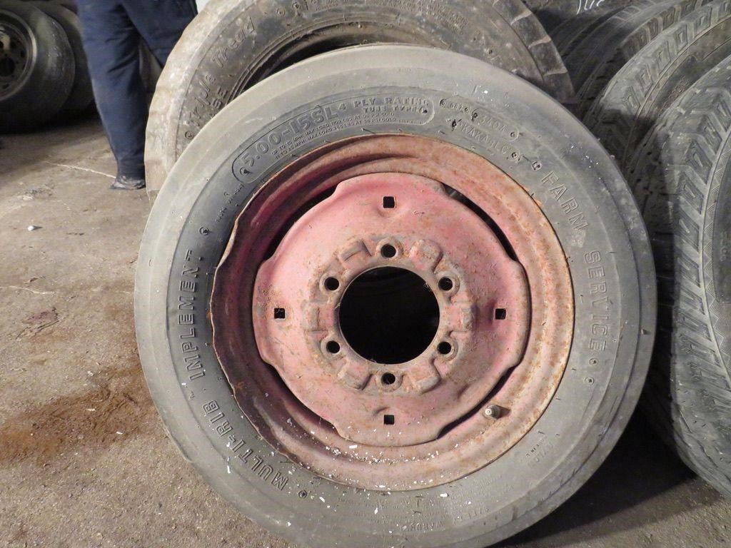 PAIR OF FRONT TRACTOR TIRES 5.00-15SL ONE ON RIM