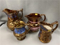 (4) Early Lusterware Pitchers