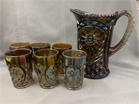 Carnival Glass Water Pitcher Set