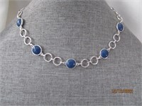 Necklace 18" Chaps Choker Blue Silver Tone